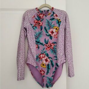 Target Art Class girls rash guard purple floral one-piece swimsuit size 10 12